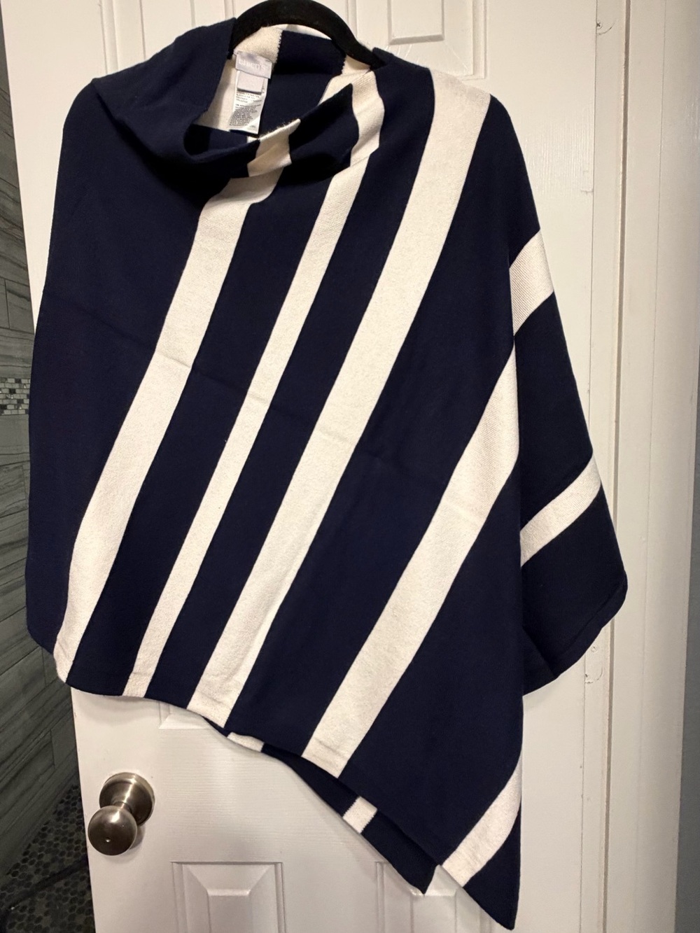 Chico's Navy and White Striped Poncho